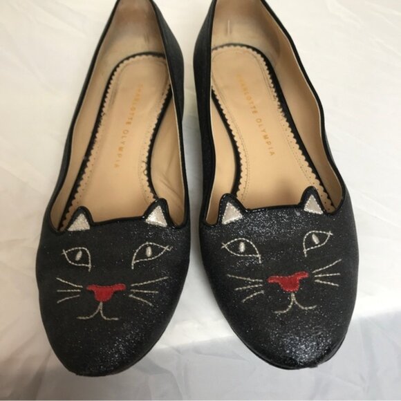 Charlotte Olympia Kitty Glitter Metallic Ballet Flats Cat Shoes Loafers Slides - Picture 6 of 15